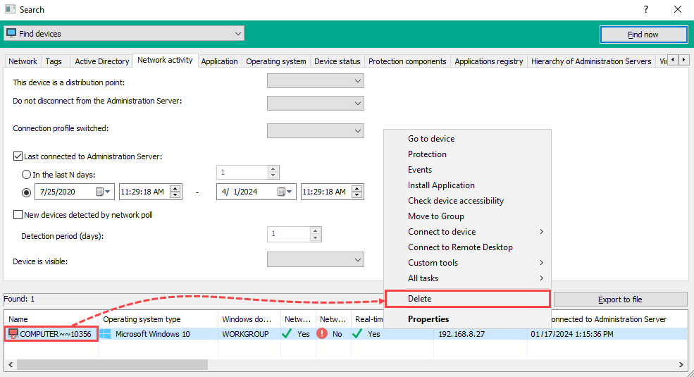 Removing inactive devices.