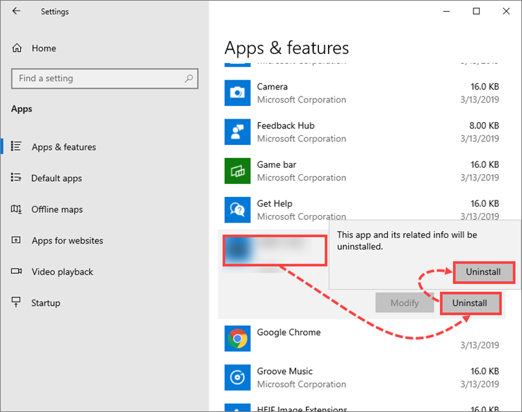 Uninstallation of unwanted application in progress via Windows Control Panel