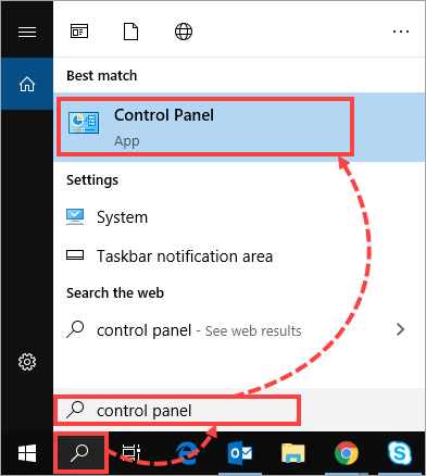 Opening Control Panel in Windows 10.