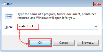 Typing inetcpl.cpl in the Run window.