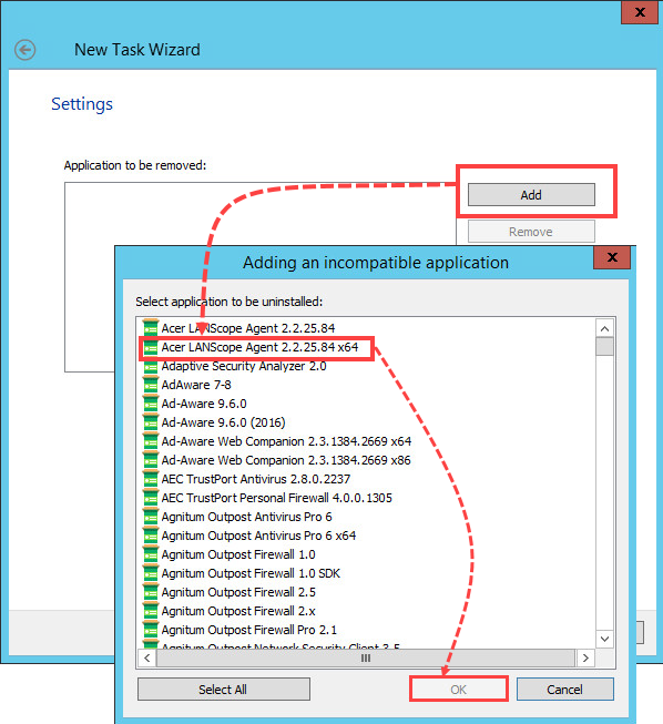 Selecting incompatible applications to remove.