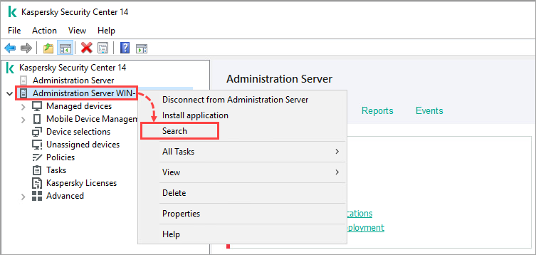 Search from the root node of the Administration Server.