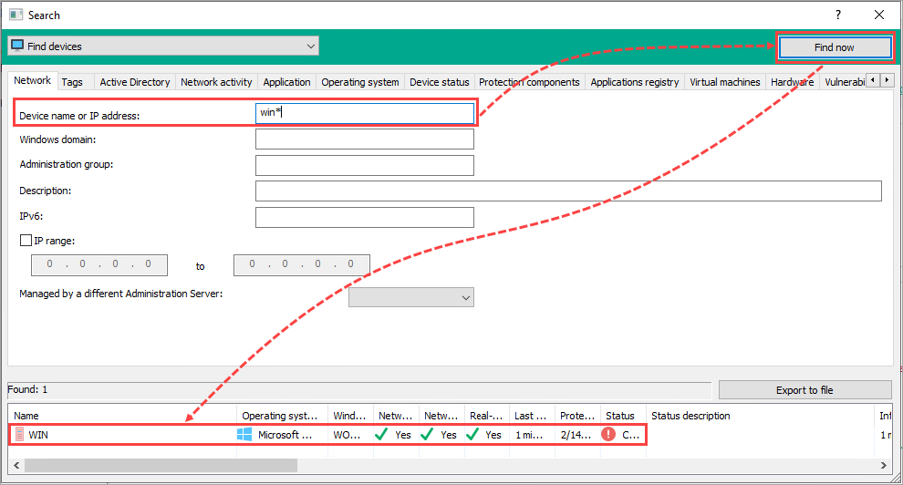 Search the device with the Administration Server.