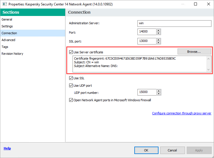 Checking the certificate fingerprint in the Network Agent package.