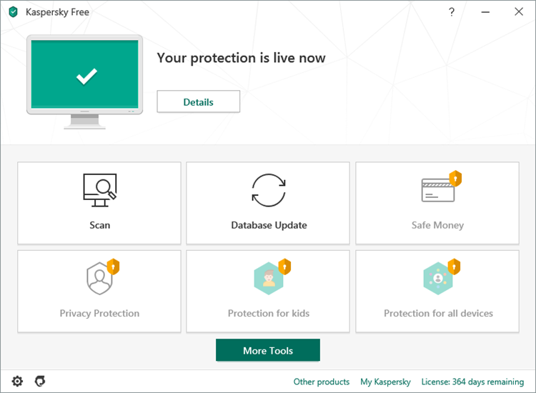 Main window of Kaspersky Free Antivirus