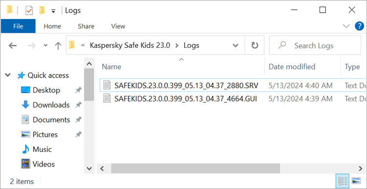 The folder with the Kaspersky Safe Kids for Windows trace files.