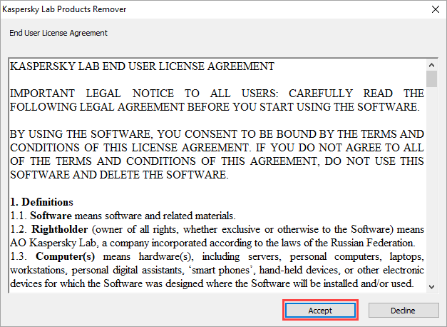 Accepting the End User License Agreement