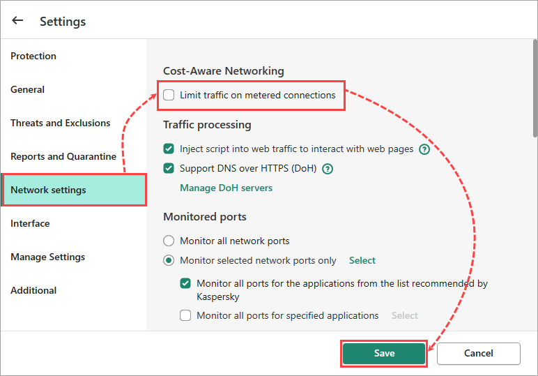 Disabling the cost-aware networking option