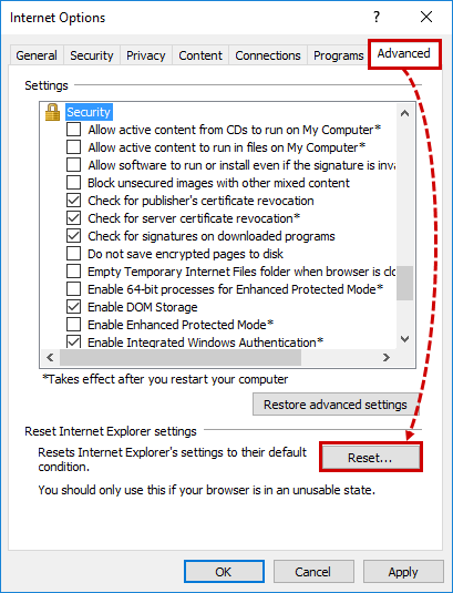 Resetting browser settings.