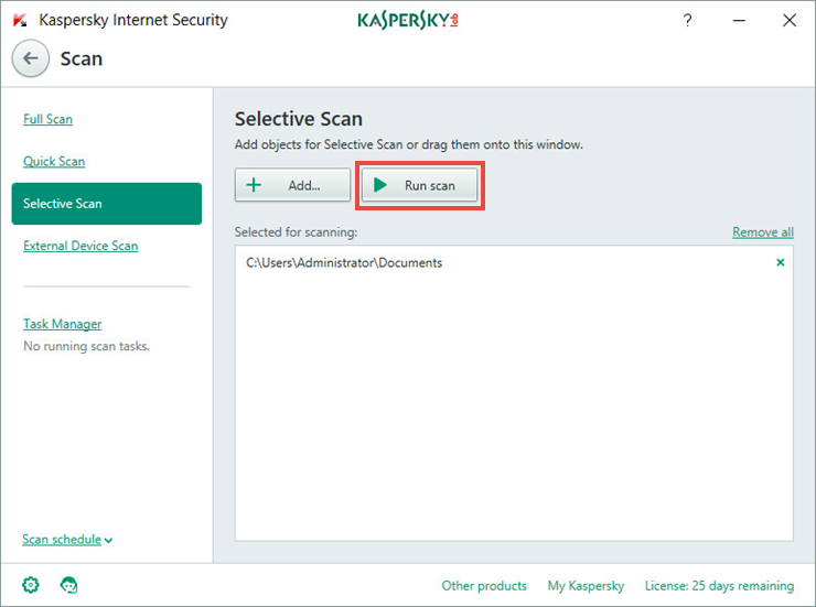 Image: scan window in Kaspersky Internet Security 2018