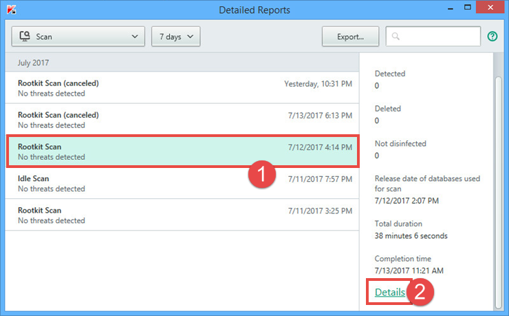 Image: the scan report window in Kaspersky Internet Security 2018