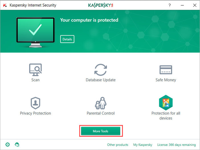 Image: Kaspersky Internet Security main window