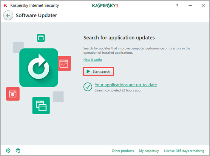 Image: the Software Updater window in Kaspersky Internet Security 2018