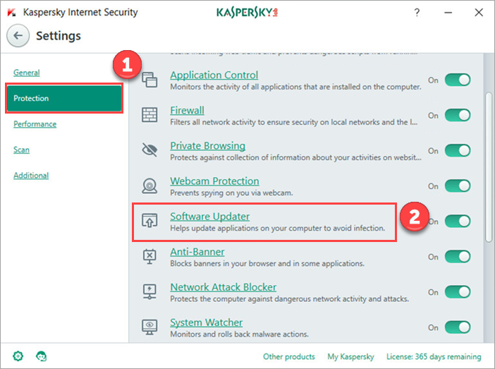 Image: Kaspersky Internet Security Settings window