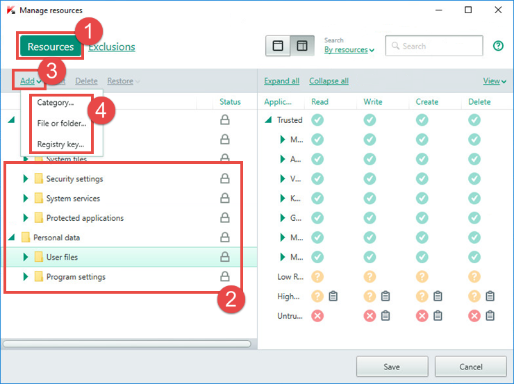 Image: add a new file or folder to protected resources