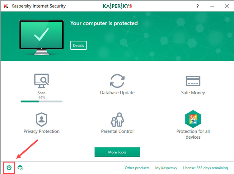 Image: Kaspersky Internet Security main window