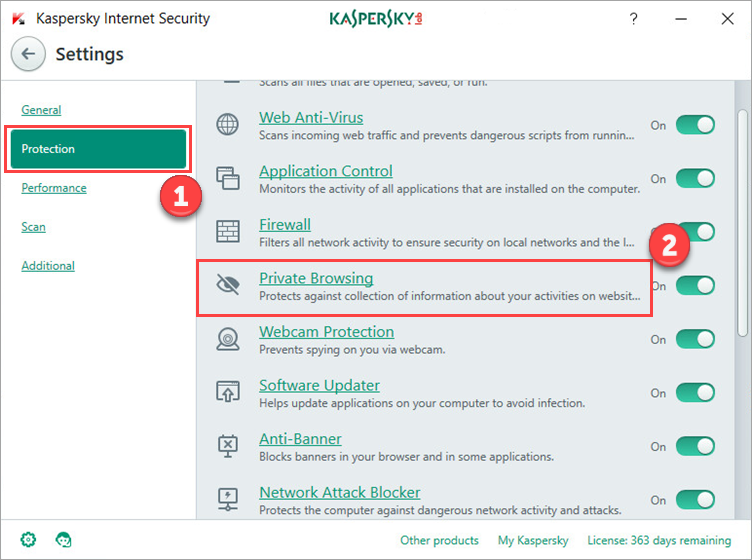 Image: Kaspersky Internet Security Settings window