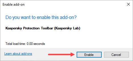 Image: enable plug-in window in Kaspersky Protection Toolbar