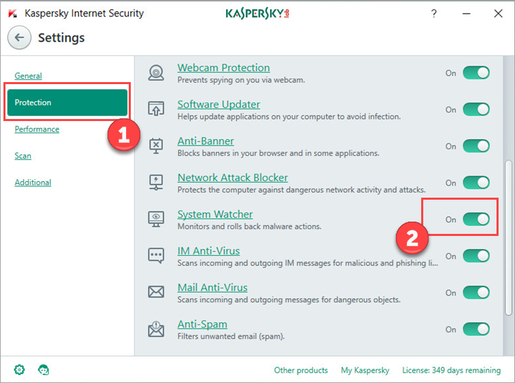 Image: Kaspersky Internet Security Settings window