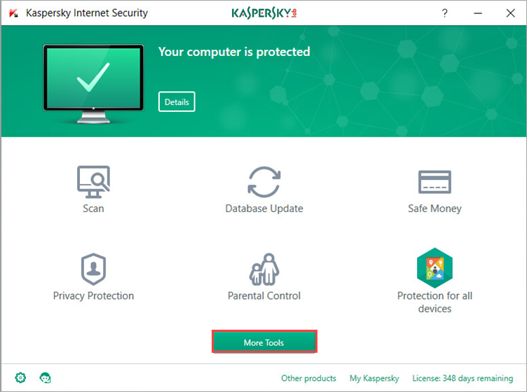 Image: Kaspersky Internet Security main window