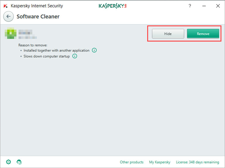 Image: the Software Cleaner window in Kaspersky Internet Security