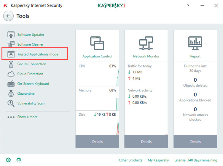 Image: Kaspersky Internet Security Tools window