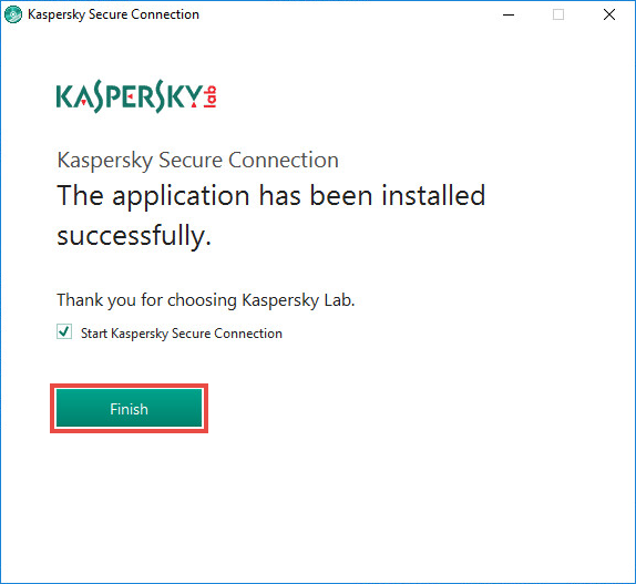 Image: finishing the installation of Kaspersky Secure Connection