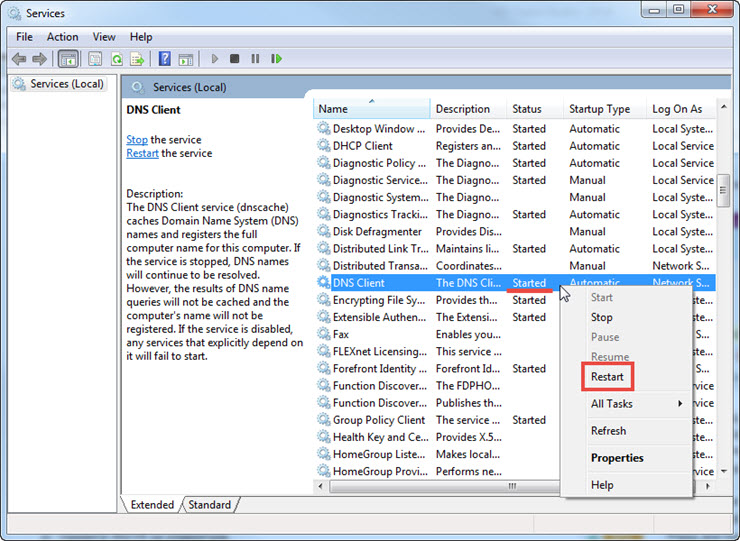 Restarting DNS client
