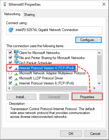 IPv4 settings in Windows 10.