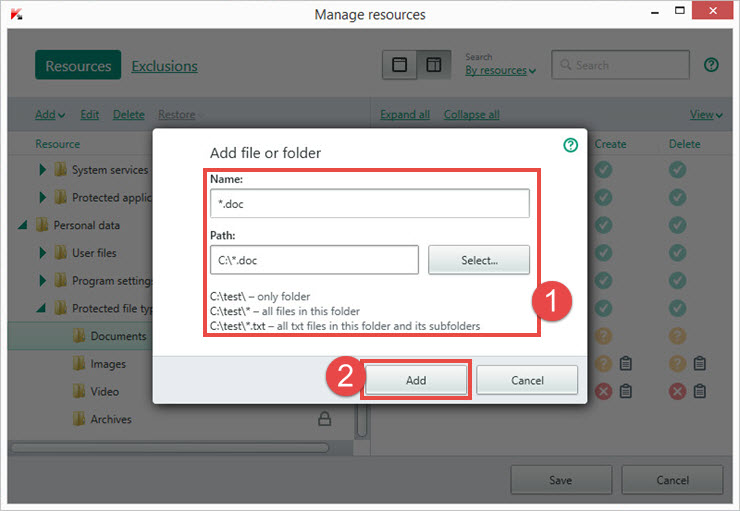 Image: adding a file or folder