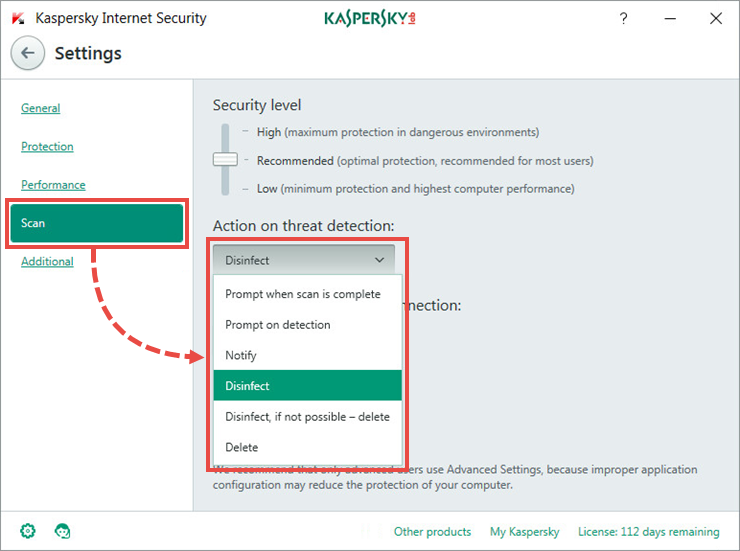 Selecting an action on threat detection