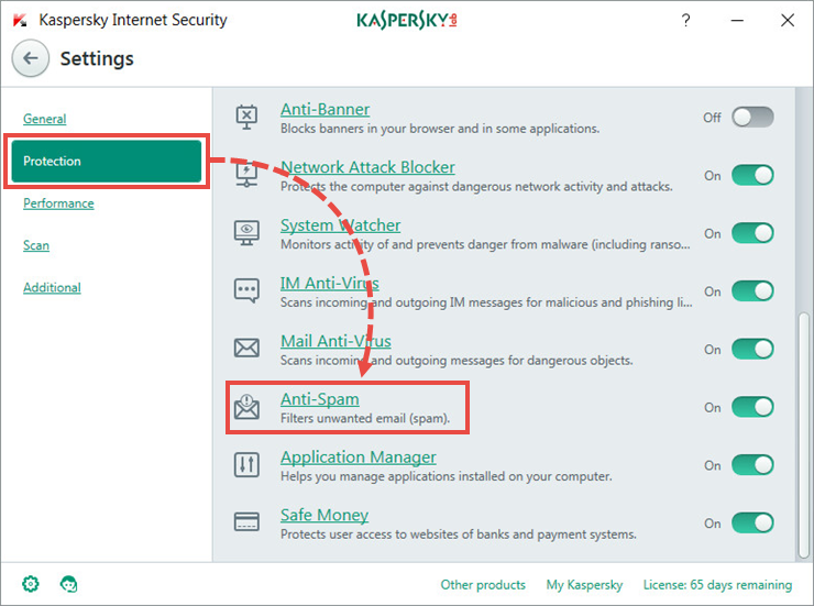 Opening the Anti-Spam settings