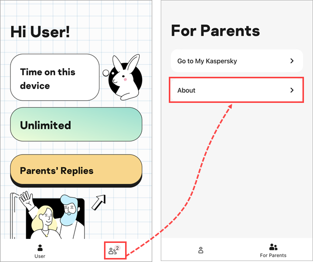 Opening the section with information about Kaspersky Safe Kids for iOS.