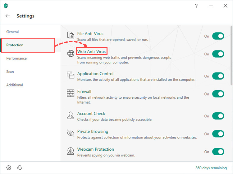 How to adjust Web Anti-Virus settings in Kaspersky Security Cloud 19
