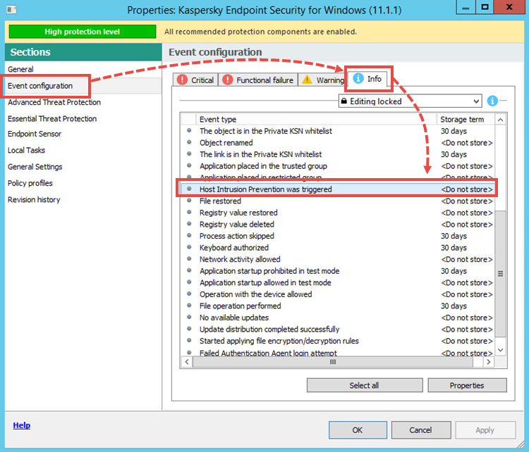 Opening an information message in Kaspersky Security Center.