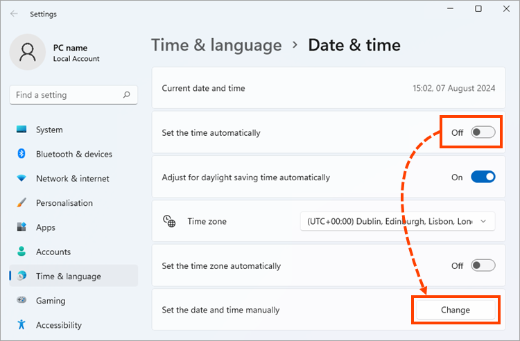 How to fix a system time, date, and time zone in Windows