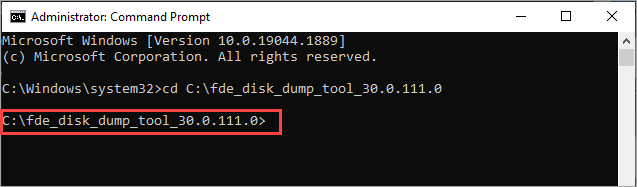 Opening the folder with the FDE utility by using the cd command