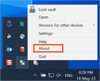 Opening the About window in Kaspersky Password Manager for Windows