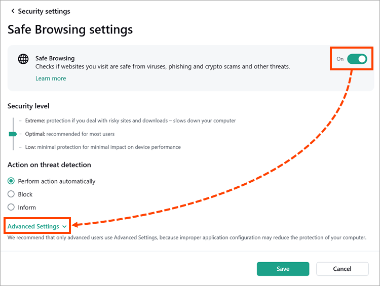 Enabling Safe Browsing in Kaspersky for Windows