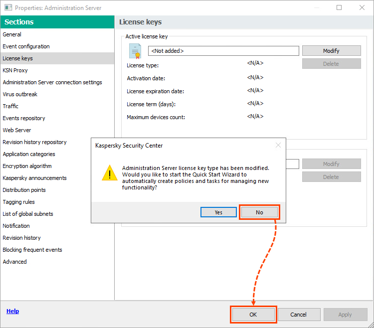 Activating a license with the previously configured Administration Server.