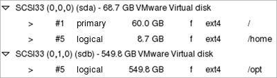 The recommended partitioning of the Storage disk.