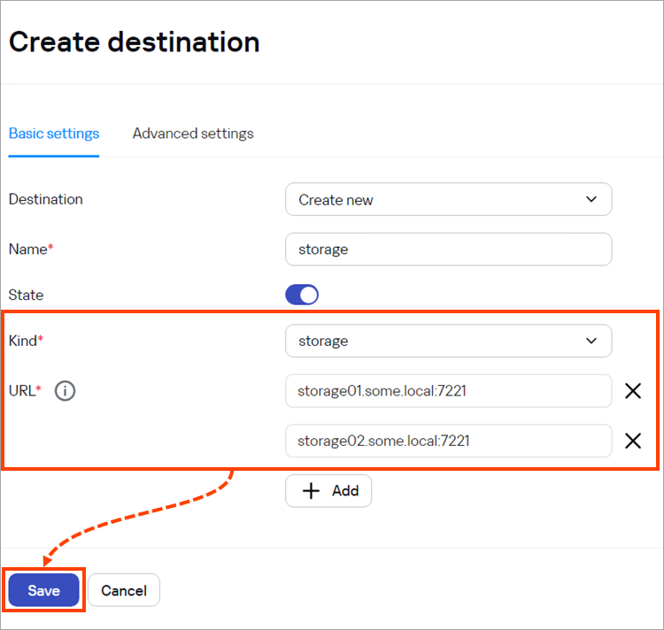 Creating a destination point.