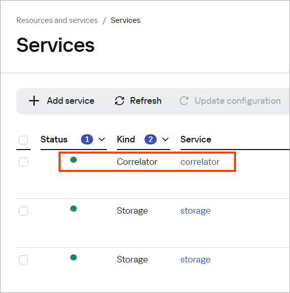 Created Correlator service with an active status.