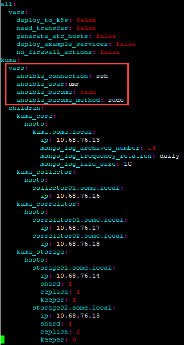 The final distributed.inventory.yml configuration file for an account other than root.