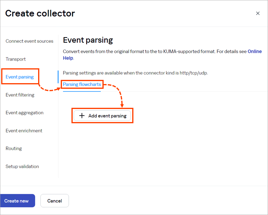 Opening the Event parsing section.