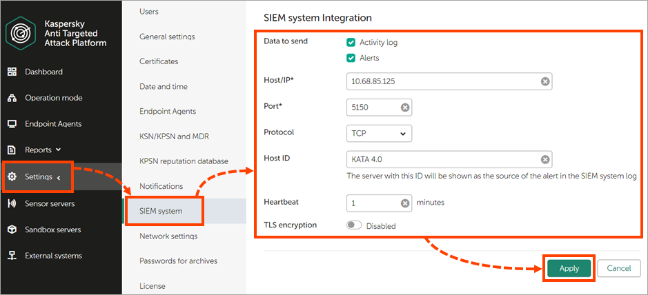 Configuration of KATA integration with KUMA.