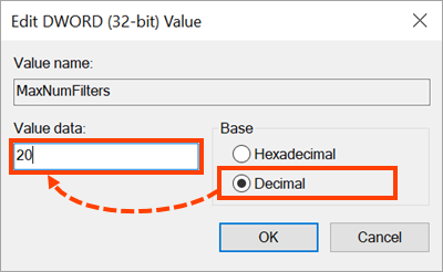 Modifying the DWORD value.