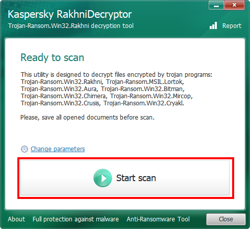 Going to scanning in Kaspersky RakhniDecryptor