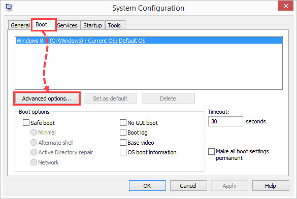 Opening advanced configuration options
