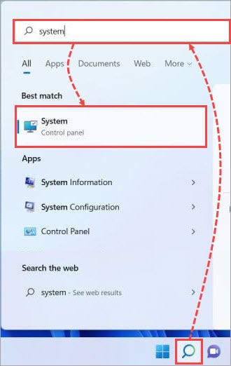 Opening System settings on Windows 11